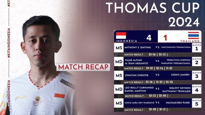 Indonesia ke Perempatfinal Thomas Cup Usai Kalahkan Thailand 4-1